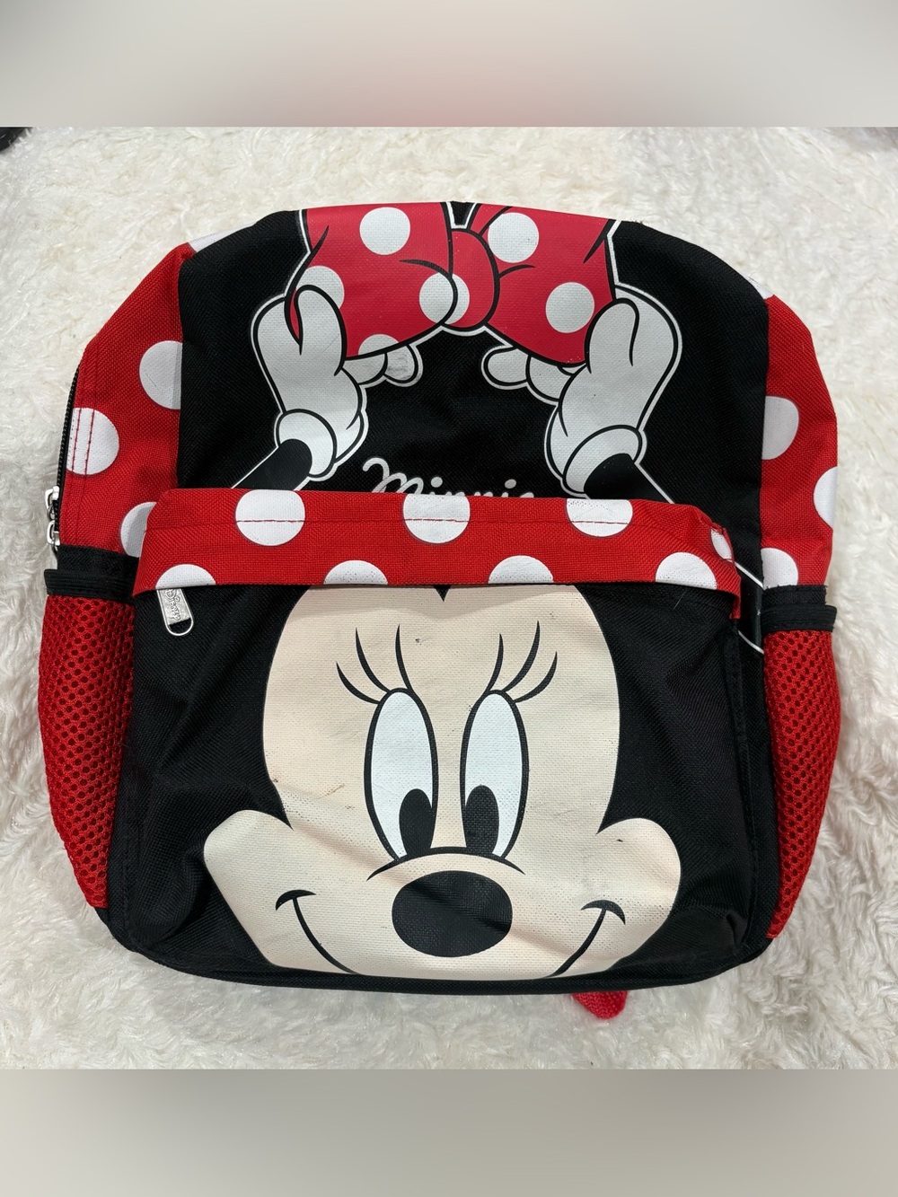 Disney Minnie Mouse Black and Red Polka Dot Kids Small Backpack